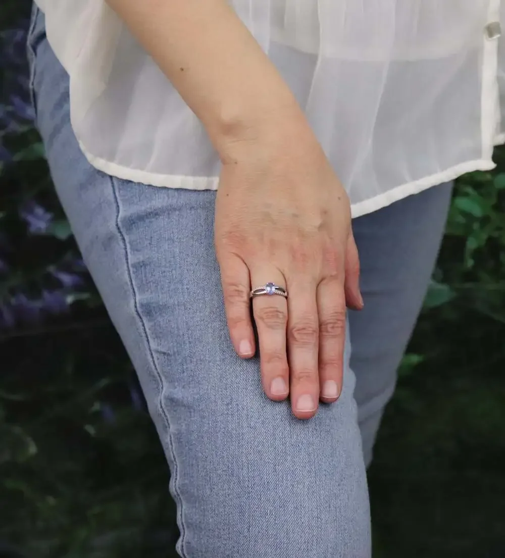 Sterling Silver Natural Tanzanite and White Zircon Ring Size 6 Woman Teen Child
